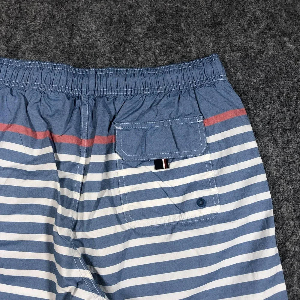 Tommy Hilfiger Swim Shorts Mens Large Blue Striped Drawstring Lined Trunks
